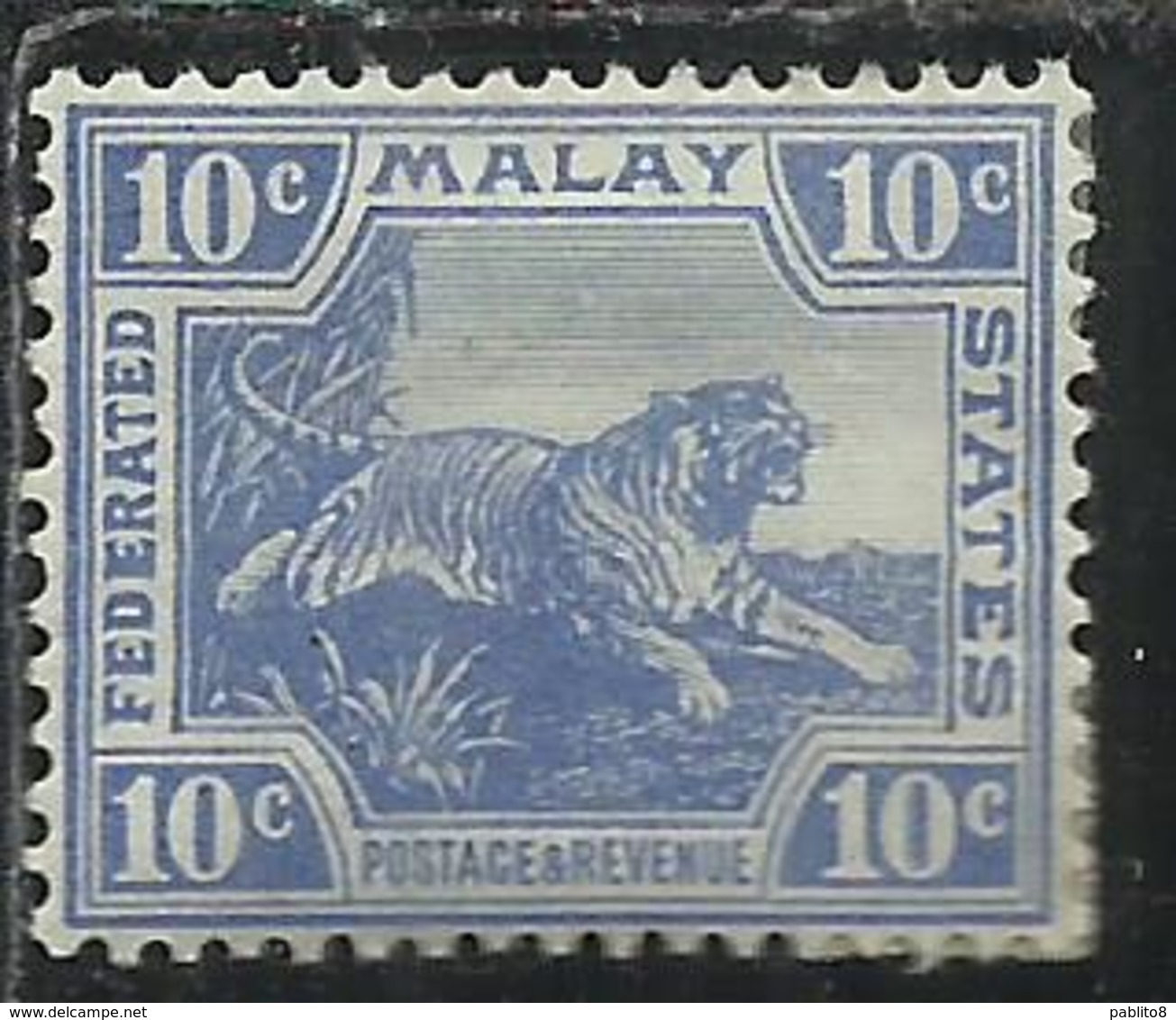 MALAYA MALAISIE MALESIA FEDERATED STATES 1906 1922 WILD FAUNA TIGER TIGRE CENT. 10c MLH - Fédération De Malaya