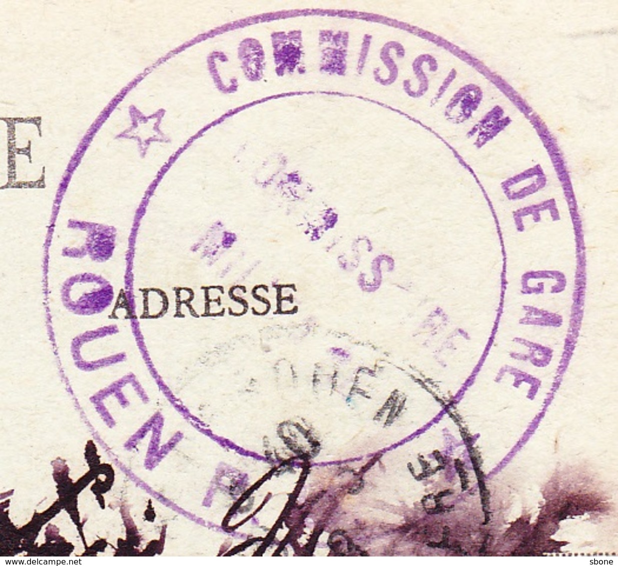 Cachet Commission Militaire De La Gare - Rouen RD Sur Carte Rouen - Statue De Napoléon - WW I