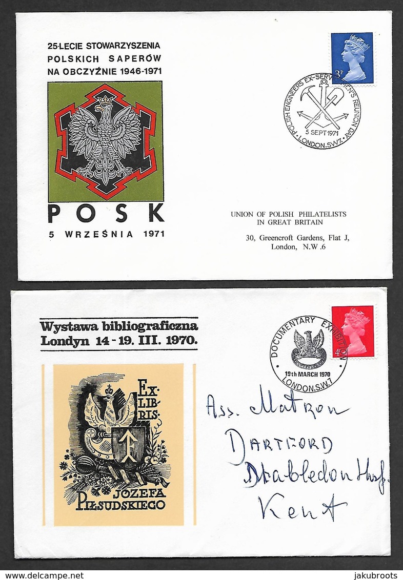 FOUR  PHILATELIC  ITEMS  AS  ISSUED BY POLISH ORGANIZATIONS IN G.B. - London Suburbs