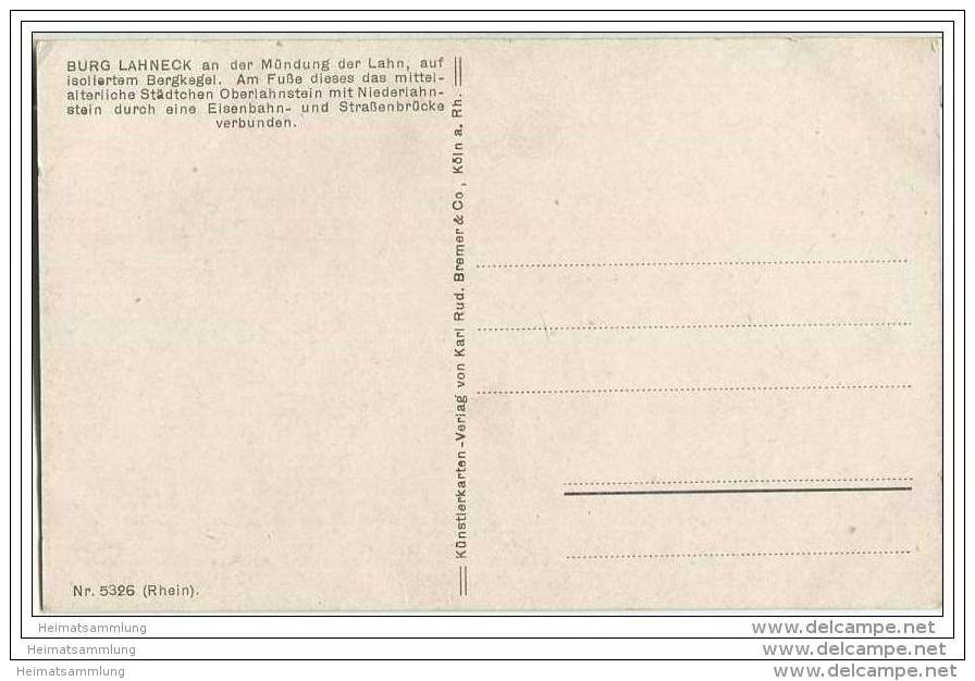 Burg Lahneck - Künstlerkarte Signiert Burger - Lahnstein