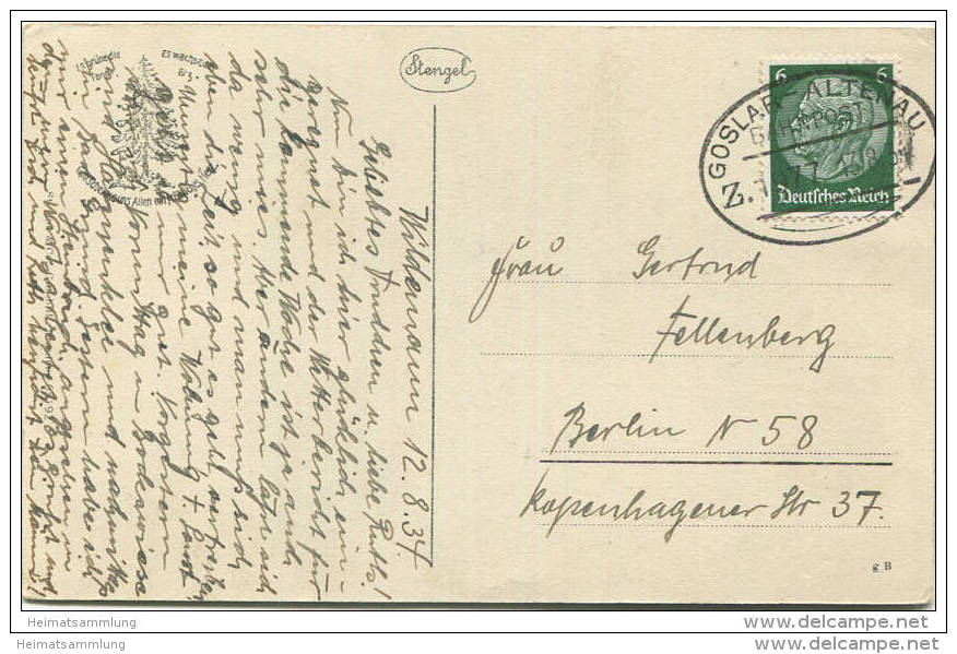 Wildemann - Spiegeltal - Verlag Stengel &amp; Co. Dresden - Bahnpost Goslar Altenau Z. 1977 Gel. 1934 - Wildemann