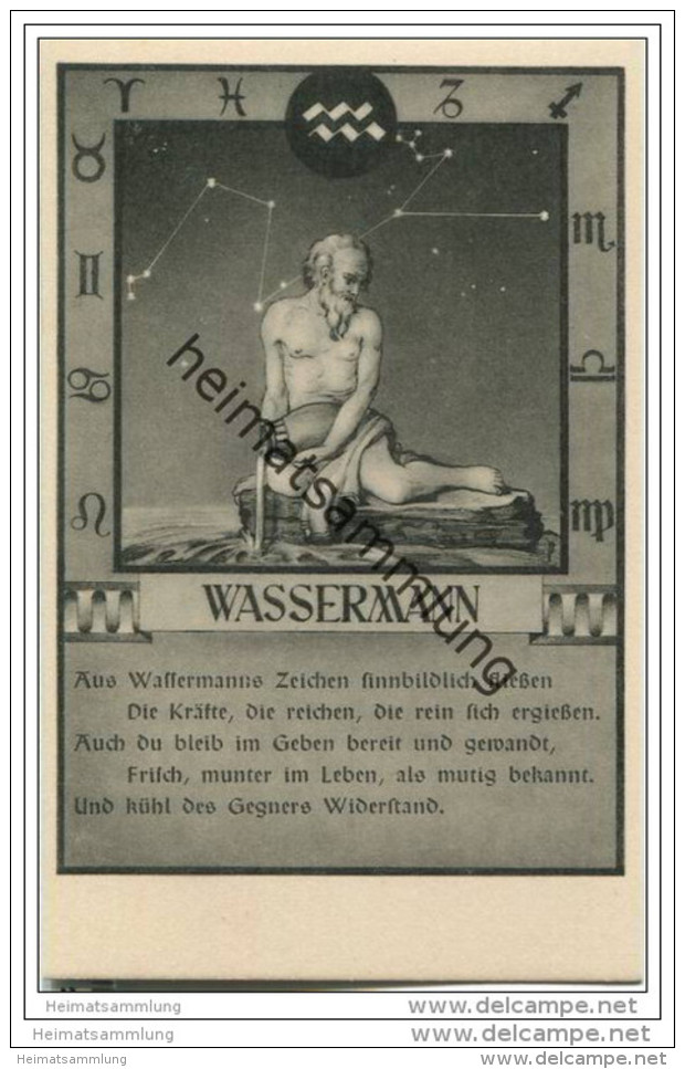 Wassermann 21.01. Bis 19.02. - Sternbildkarte - Horoskop - Rückseite Beschreibung Der Eigenschaften - Astronomie