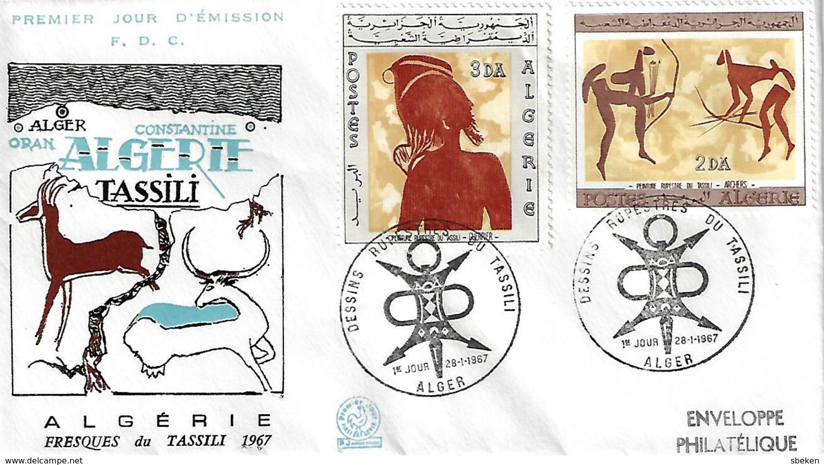 ALGÉRIE / ALGERIA 1967 FDC 1er JOUR - YT437/440 - 2° Série Peintures Rupestres - Algeria (1962-...)