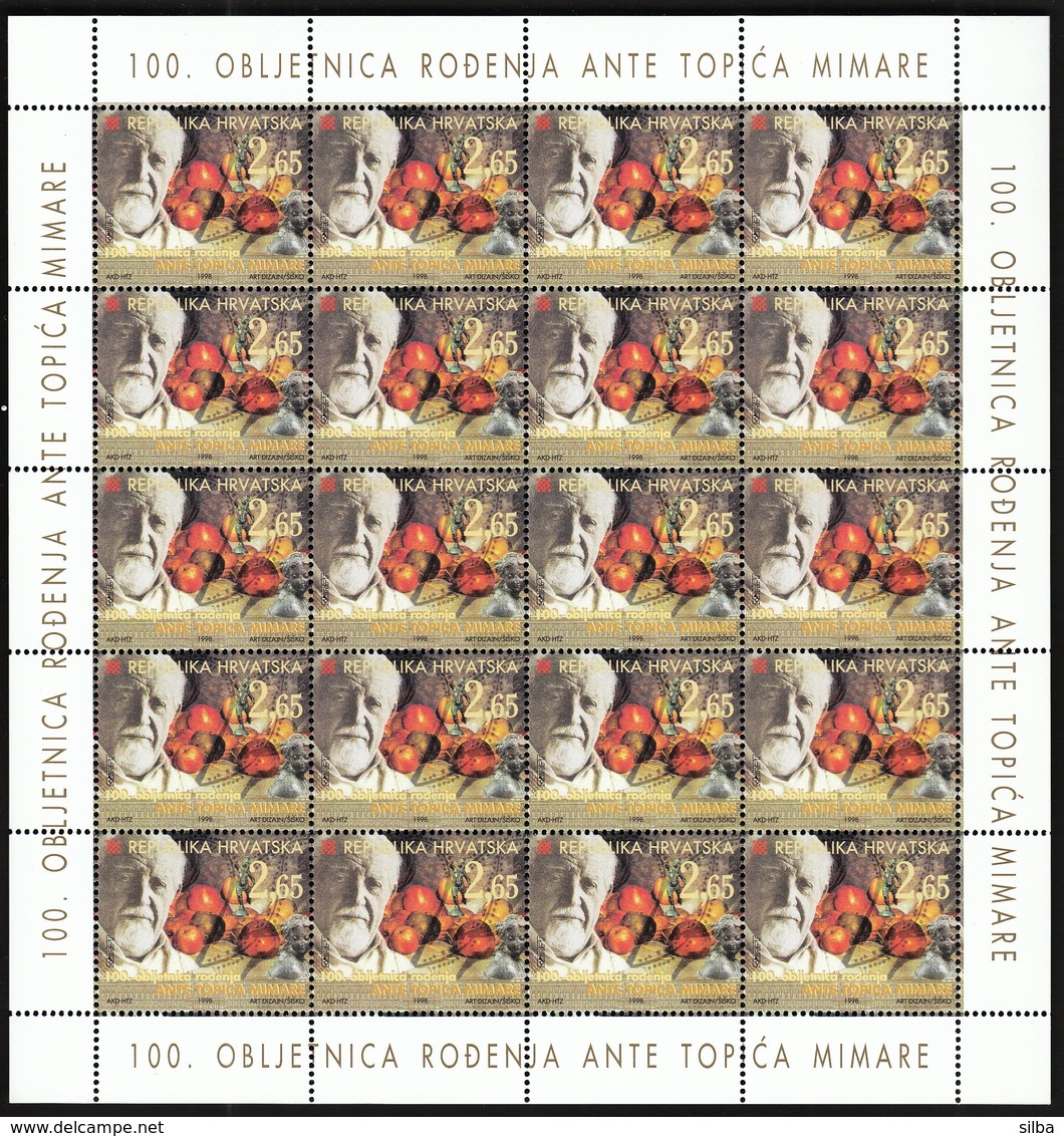 Croatia 1998 / Ante Topic Mimara / Historian And Art Collector, Painter / Edouard Manet - Apples / Museum / Mint Sheet - Kroatien