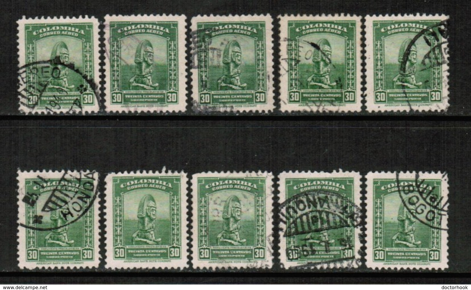 COLOMBIA   Scott # C 155 USED WHOLESALE LOT OF 10 (WH-198) - Vrac (max 999 Timbres)