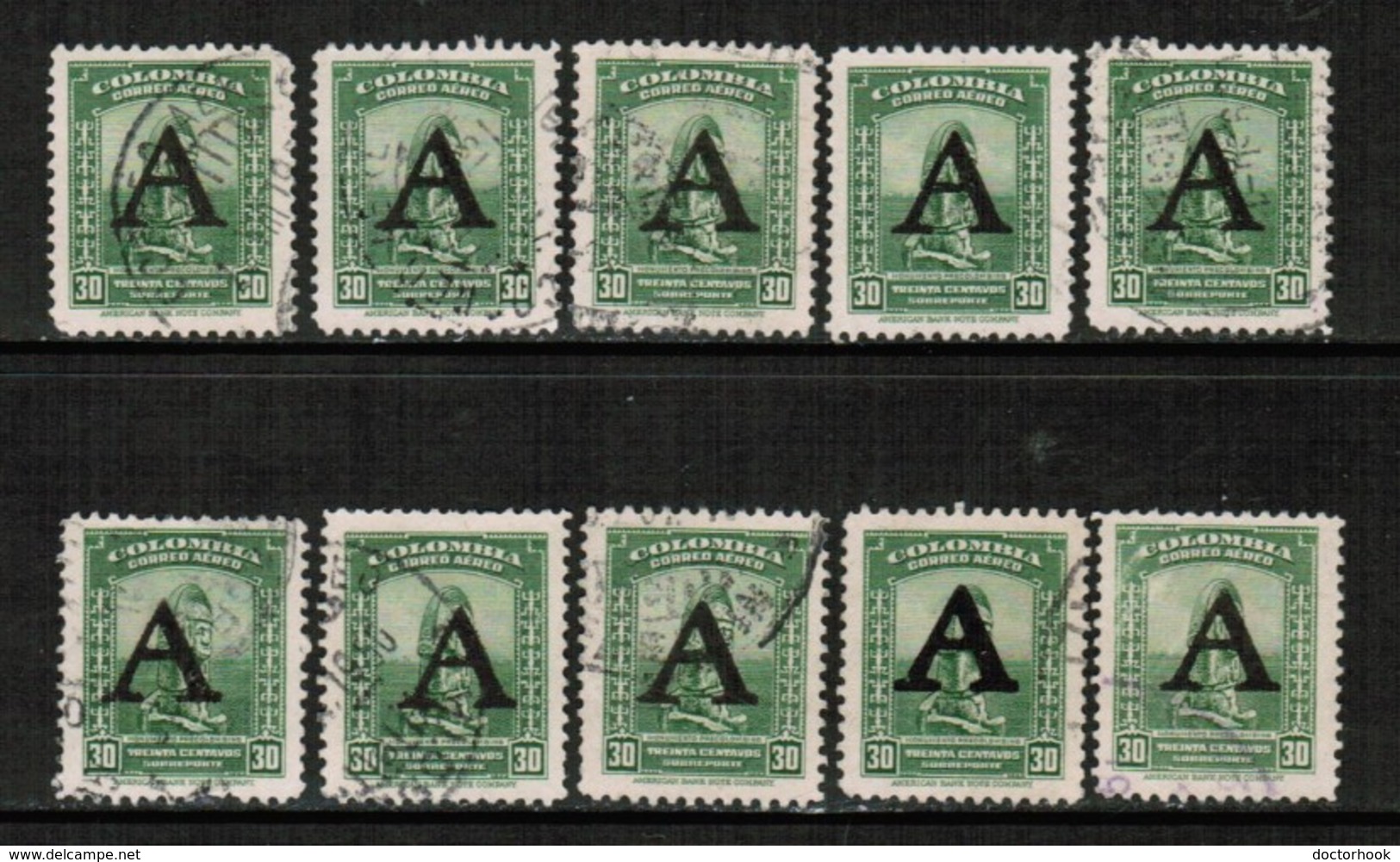 COLOMBIA   Scott # C 190 USED WHOLESALE LOT OF 10 (WH-199) - Vrac (max 999 Timbres)