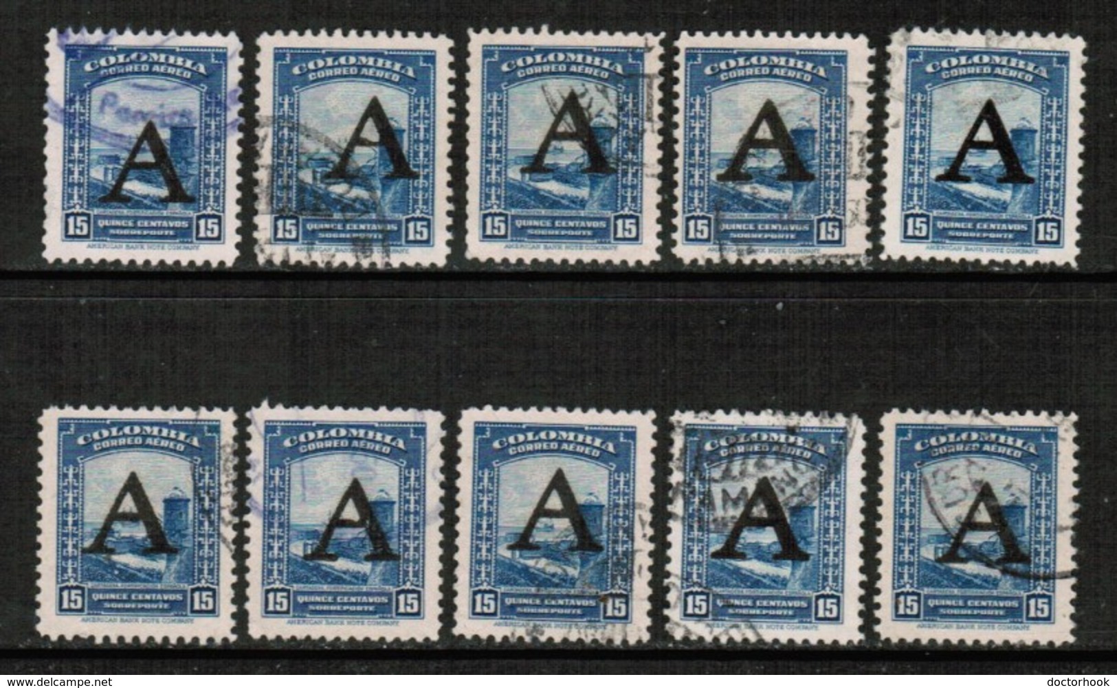 COLOMBIA   Scott # C 188 USED WHOLESALE LOT OF 10 (WH-200) - Vrac (max 999 Timbres)