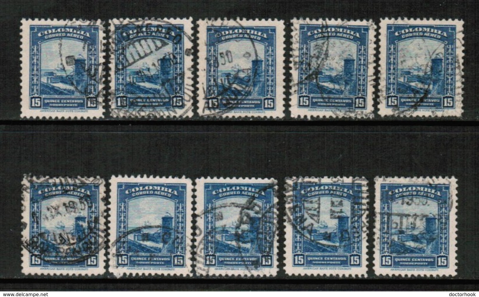 COLOMBIA   Scott # C 153 USED WHOLESALE LOT OF 10 (WH-201) - Vrac (max 999 Timbres)