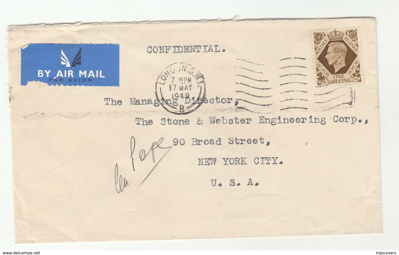 1950 Air Mail GB COVER 1/-  Stamps To USA - Covers & Documents