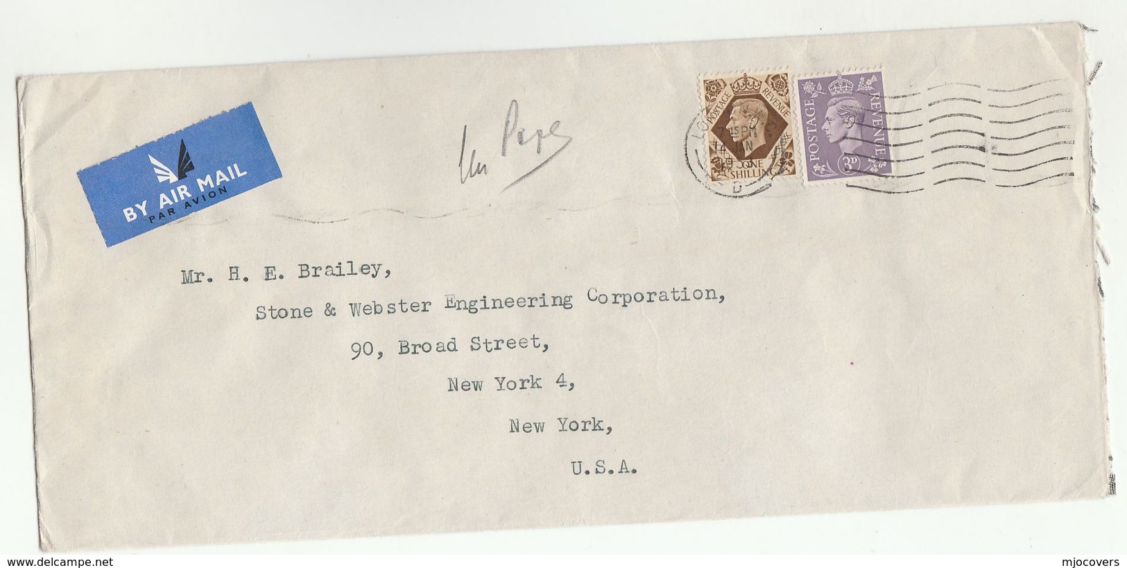 1953 Air Mail GB COVER 1/-  3d Stamps To USA - Covers & Documents