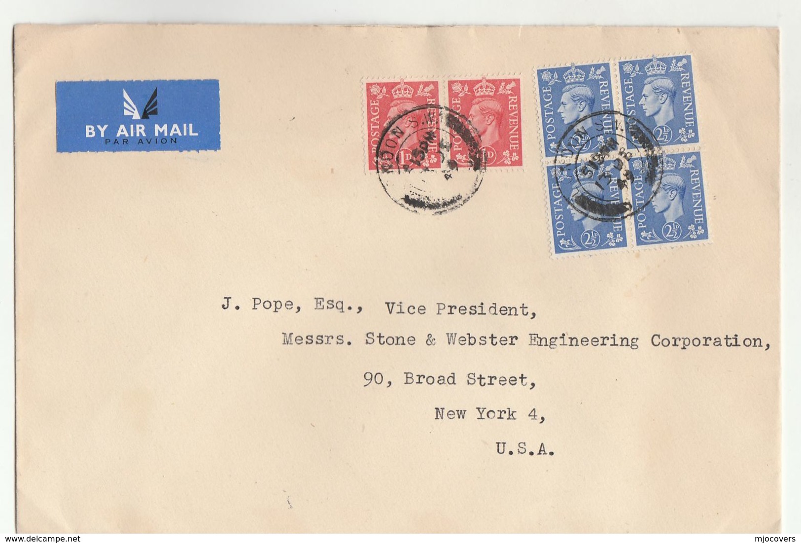 1949 Air Mail GB COVER  4x 2 1/2d  2 X 1d Stamps To USA , Airmail Label - Covers & Documents