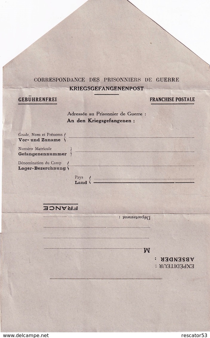 Rare Lettre Correspondance Des Prisonniers De Guerre Vierge - 1939-45