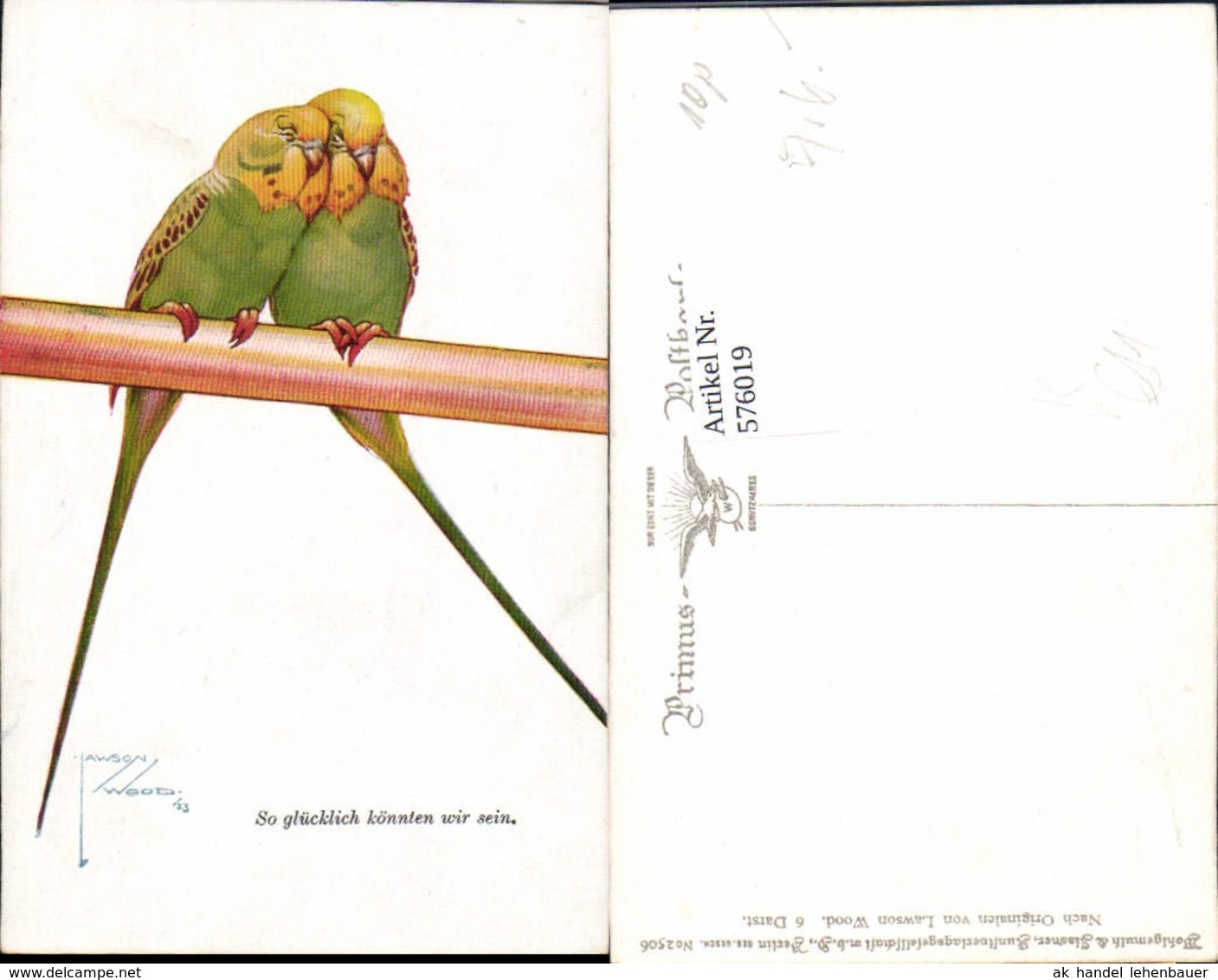 576019,K&uuml;nstler AK Lawson Wood Wellensittich Vogel V&ouml;gel Pub Primus AK 2506 - Vögel