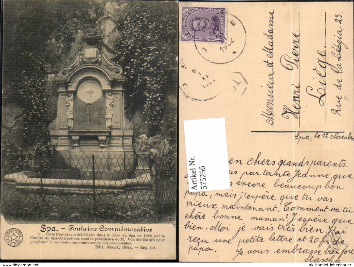 575256,Belgium Spa Fontaine Commemorative Brunnen - Sonstige & Ohne Zuordnung