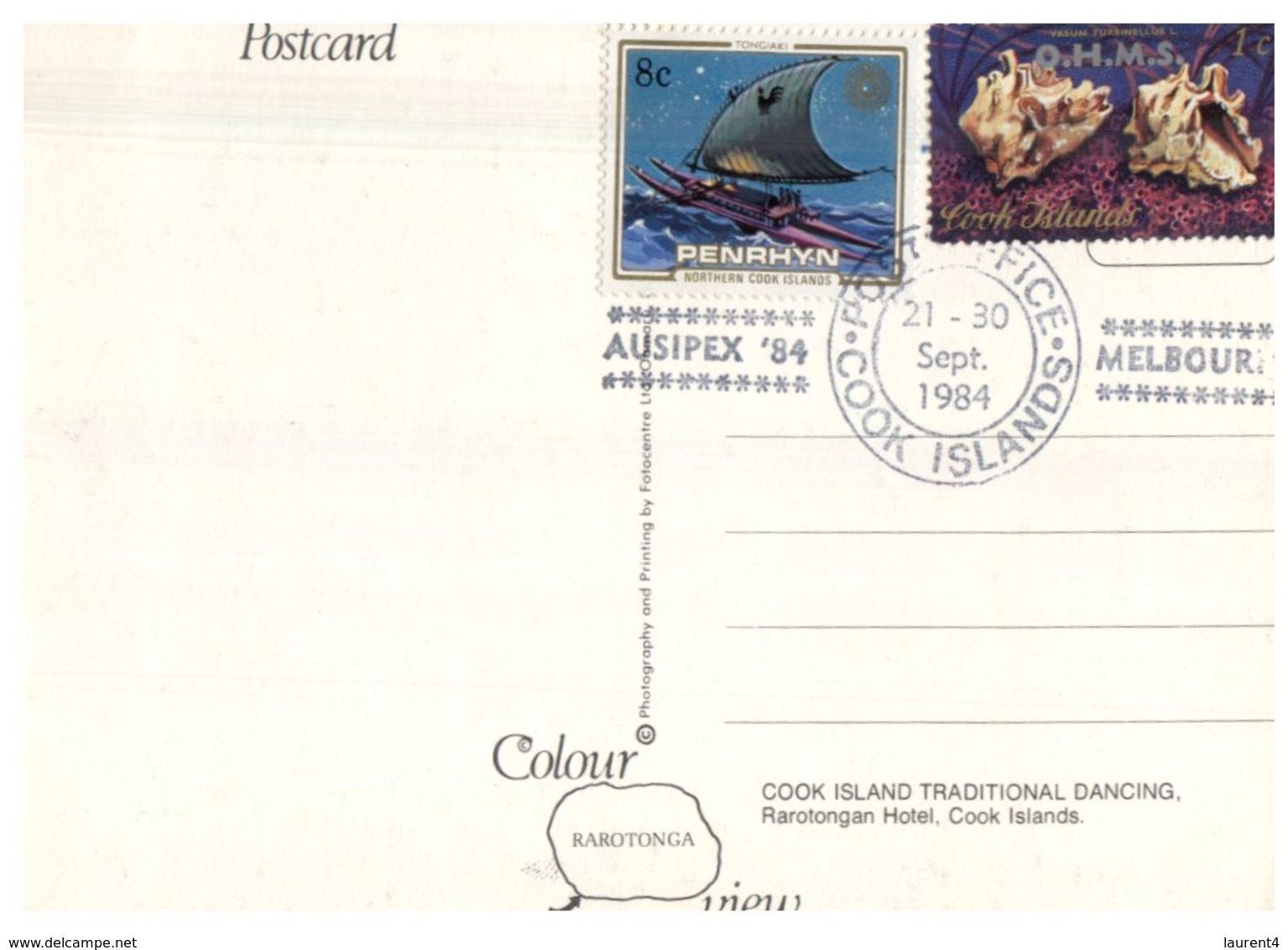 (215) Cook Island - AUSIPEX 84 Postcard With Stamps - Islas Cook