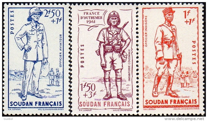 Détail De La Série Défense De L'Empire ** Soudan N° 122 à 124 Costumes Militaires - 1941 Défense De L'Empire