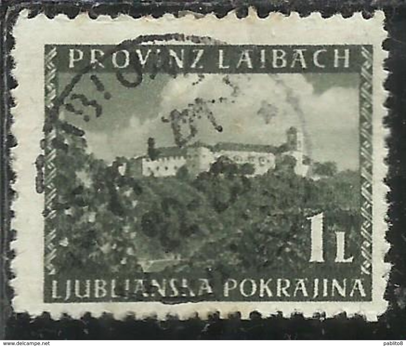 LUBIANA OCCUPAZIONE TEDESCA GERMAN OCCUPATION 1945 VEDUTE VIEWS LIRE 1 LIRA USATO USED OBLITERE' - German Occ.: Lubiana