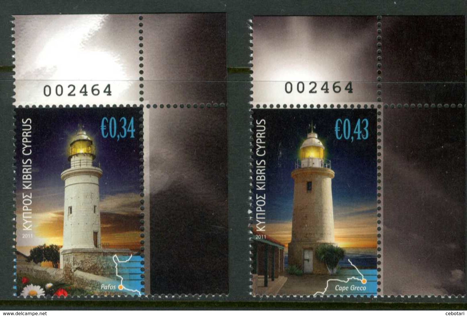 CIPRO / CYPRUS 2011** - Fari / Lighthouses - 2 Val. MNH, Come Da Scansione. - Leuchttürme
