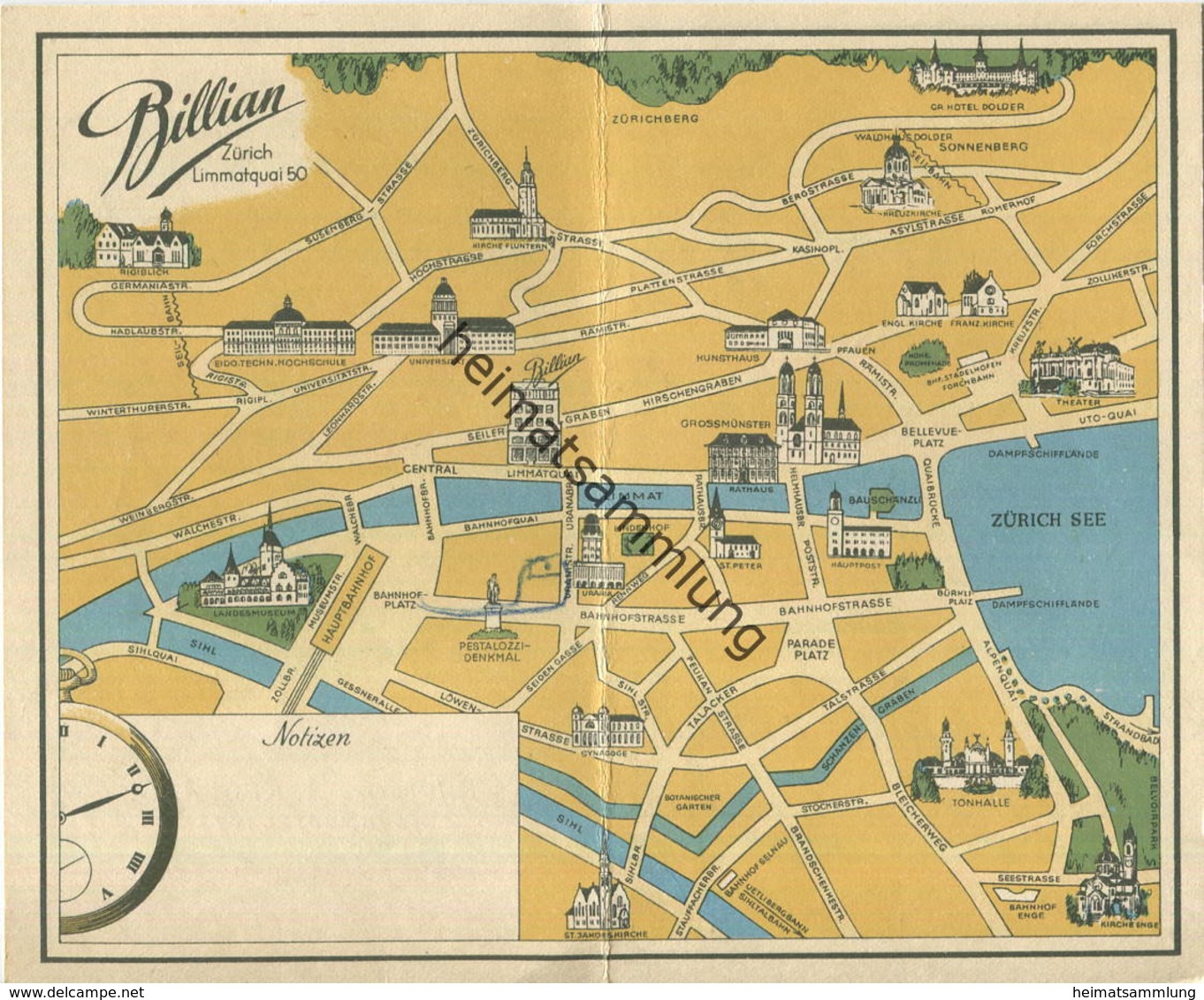 Schweiz - Zürich - Plan Der Innenstadt 20er Jahre - Reisebureau A. Kuoni AG Bahnhofplatz 7 Zürich - Gefaltet - Reiseprospekte