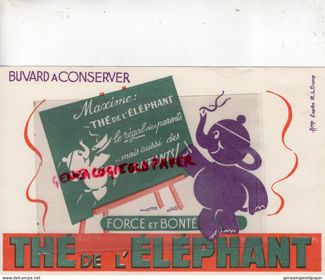 BUVARD ELEPHANT - THE DE L' ELEPHANT - D' APRES R.L. DUPUY - Animaux