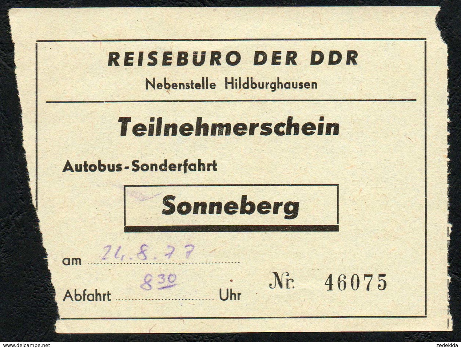 B6230 - Fahrschein Fahrkarte Ticket - Bus Autobus Omnibus - Reisebüro Der DDR Sonneberg - Europe