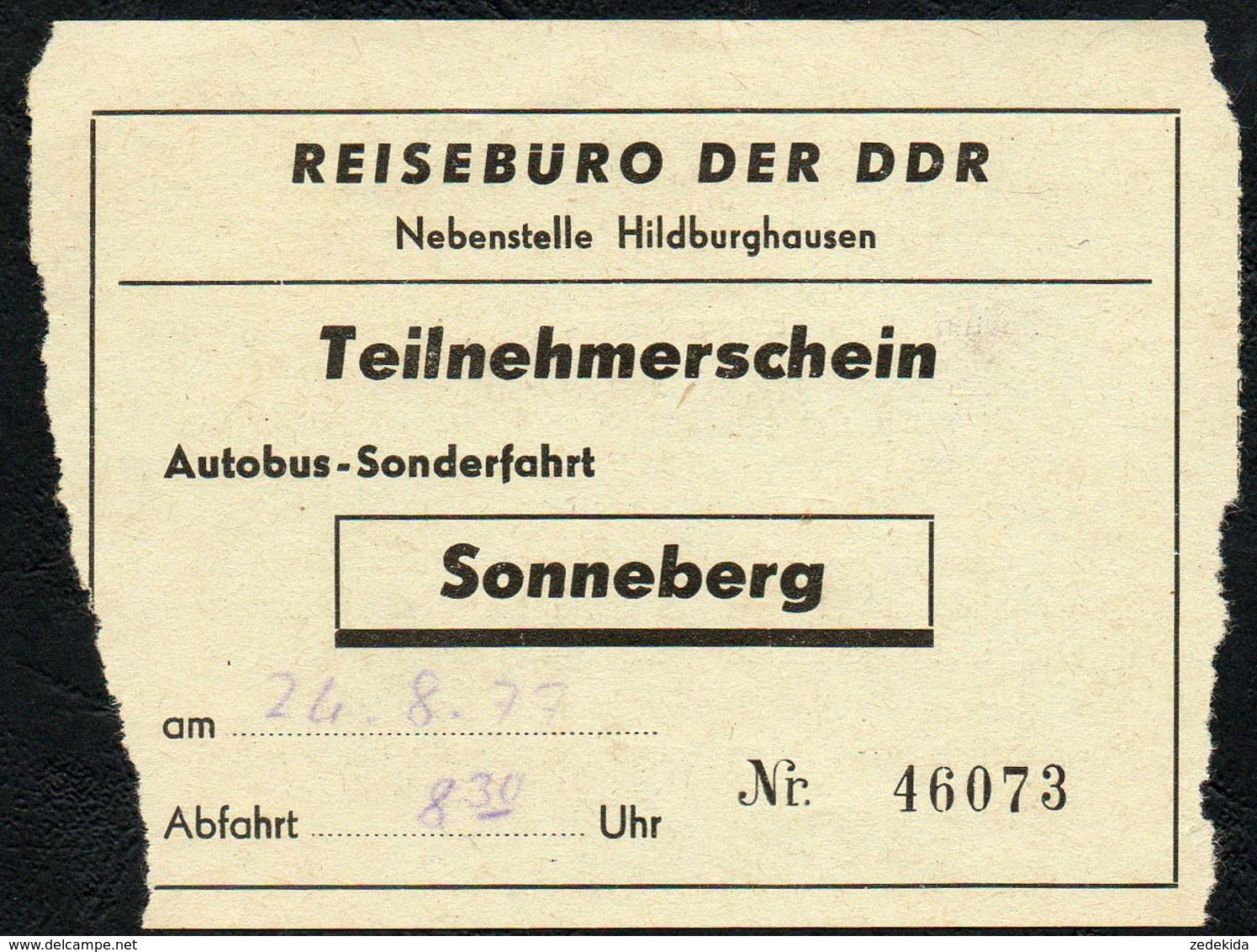 B6435 - Fahrschein Fahrkarte Ticket - Bus Autobus Omnibus - Reisebüro Der DDR Sonneberg - Europe