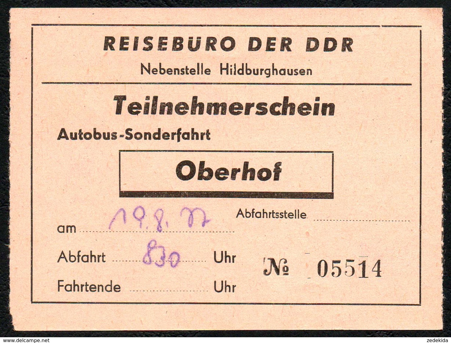 B6438 - Fahrschein Fahrkarte Ticket - Bus Autobus Omnibus - Reisebüro Der DDR Oberhof - Europe