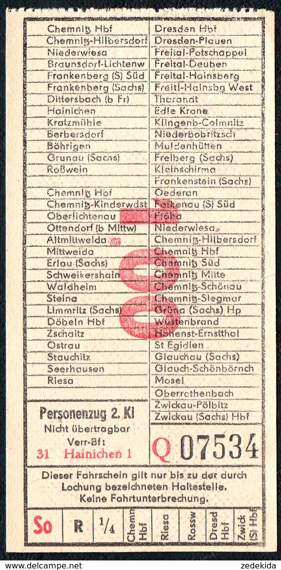 B6440 - Fahrschein Fahrkarte Ticket - DR - Deutsche Reichsbahn - Hainichen - Europe