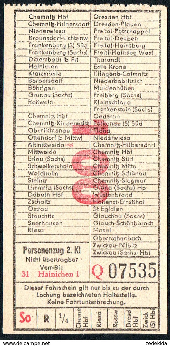 B6441 - Fahrschein Fahrkarte Ticket - DR - Deutsche Reichsbahn - Hainichen - Europe