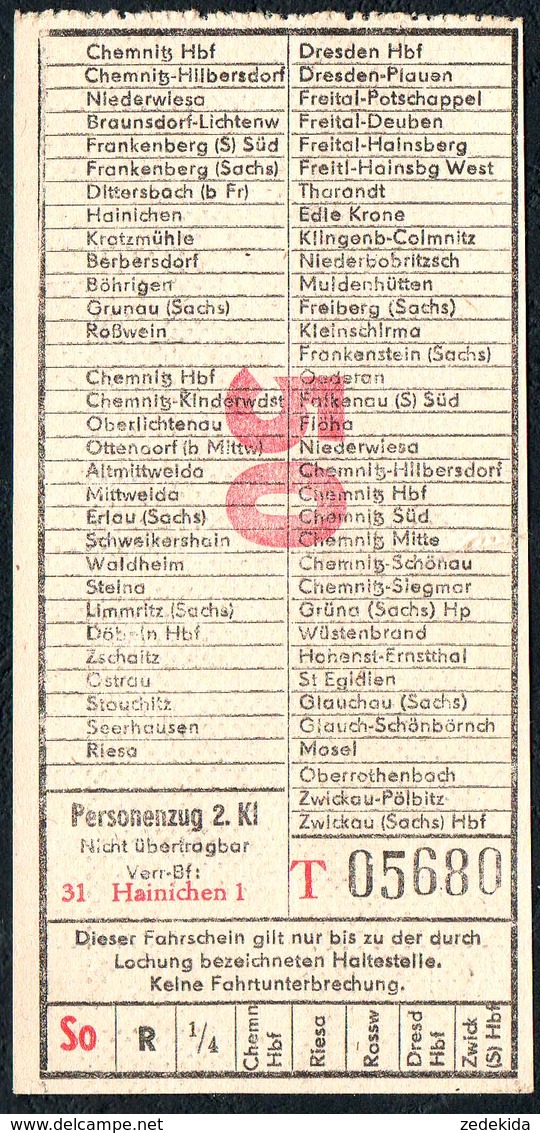 B6442 - Fahrschein Fahrkarte Ticket - DR - Deutsche Reichsbahn - Hainichen - Europe