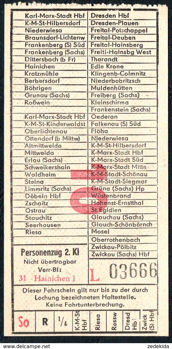 B6443 - Fahrschein Fahrkarte Ticket - DR - Deutsche Reichsbahn - Hainichen - Europe