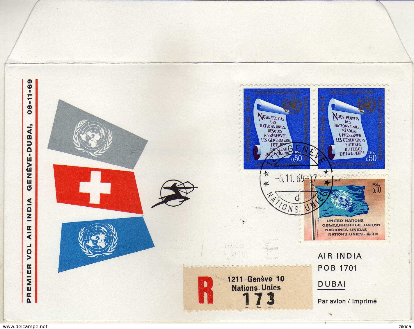 United Nations > Geneva - United Nations Office R - Letter Via Dubai 1969.2 Scanning - Lettres & Documents