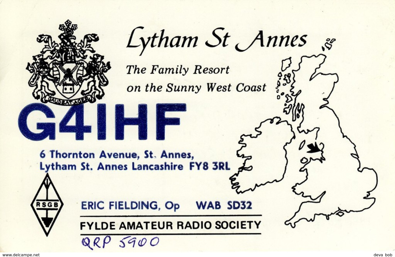 Amateur Radio QSL Card G4IHF Lytham St Annes Fielding Fylde Family Resort Sunny - Radio Amateur