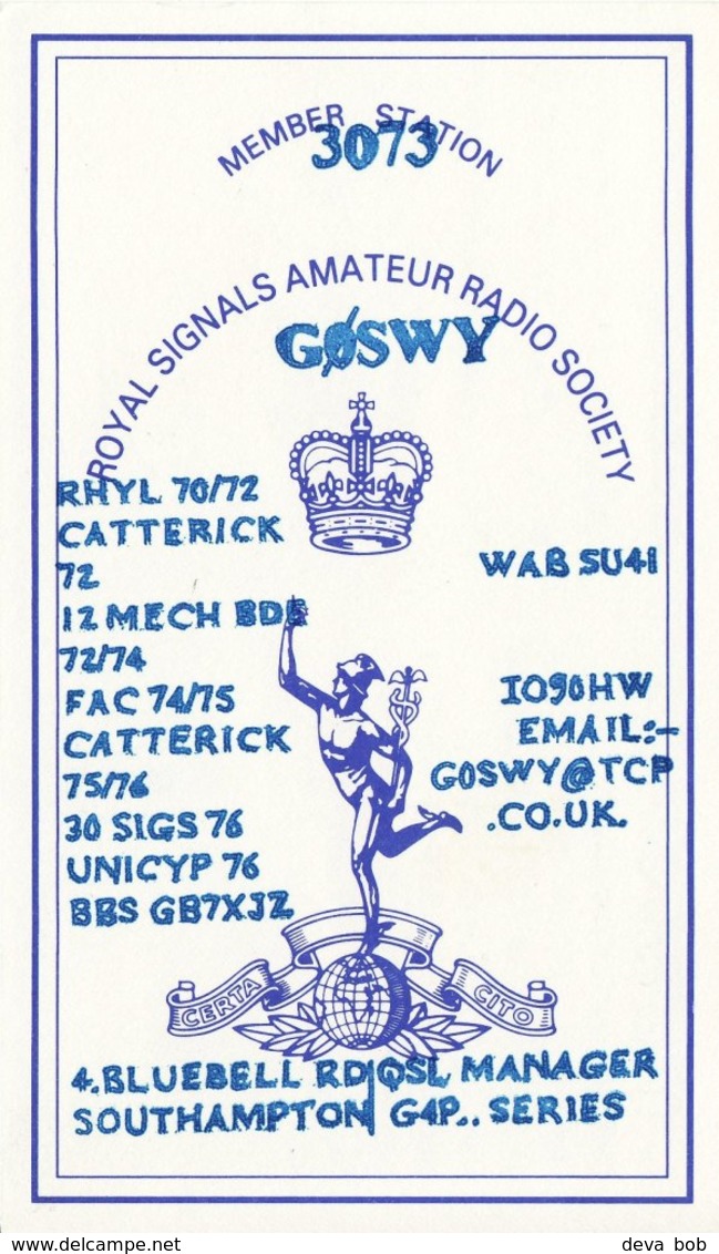 Amateur Radio QSL Card G0SWY Royal Signals Soc Southampton 1996 GØSWY Mercury - Radio Amateur