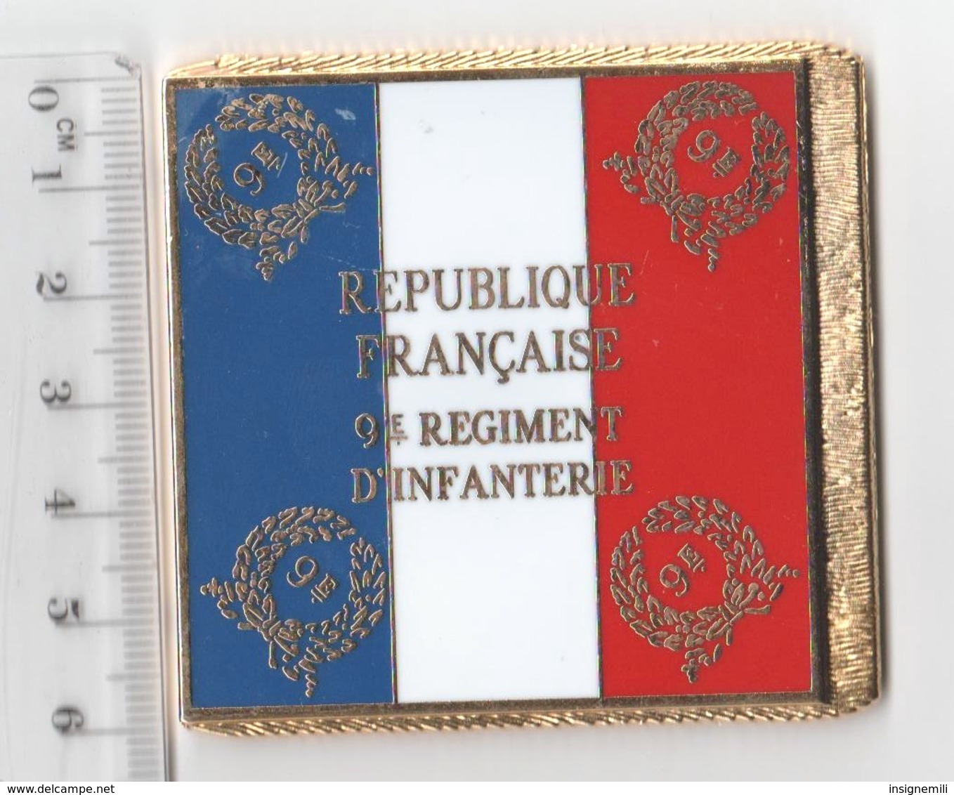 DRAPEAU 9° RI REGIMENT D' INFANTERIE   En Métal Doré - Drapeaux