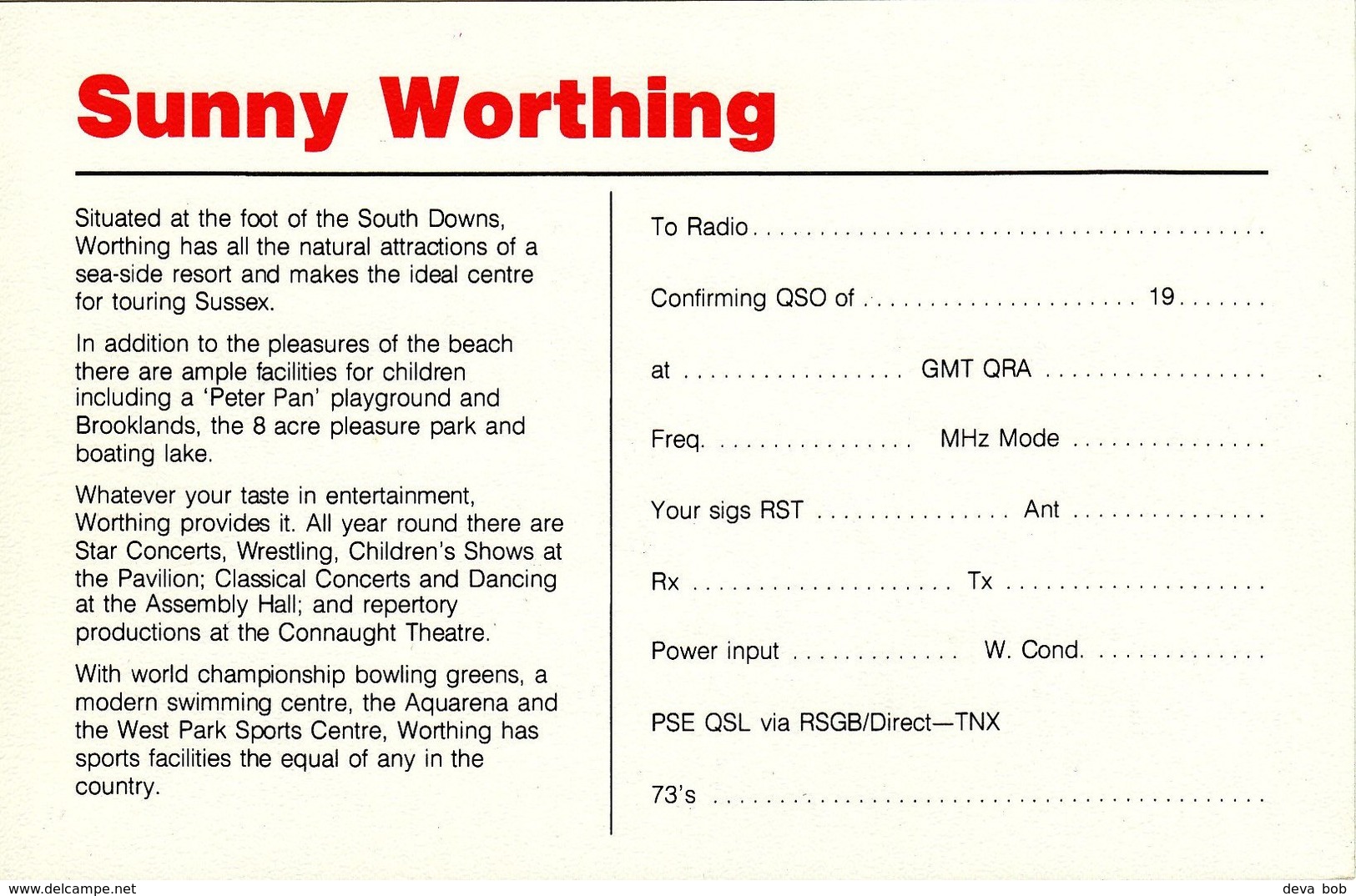 Amateur Radio Blank QSL Card Worthing Pier Unused - Radio Amateur