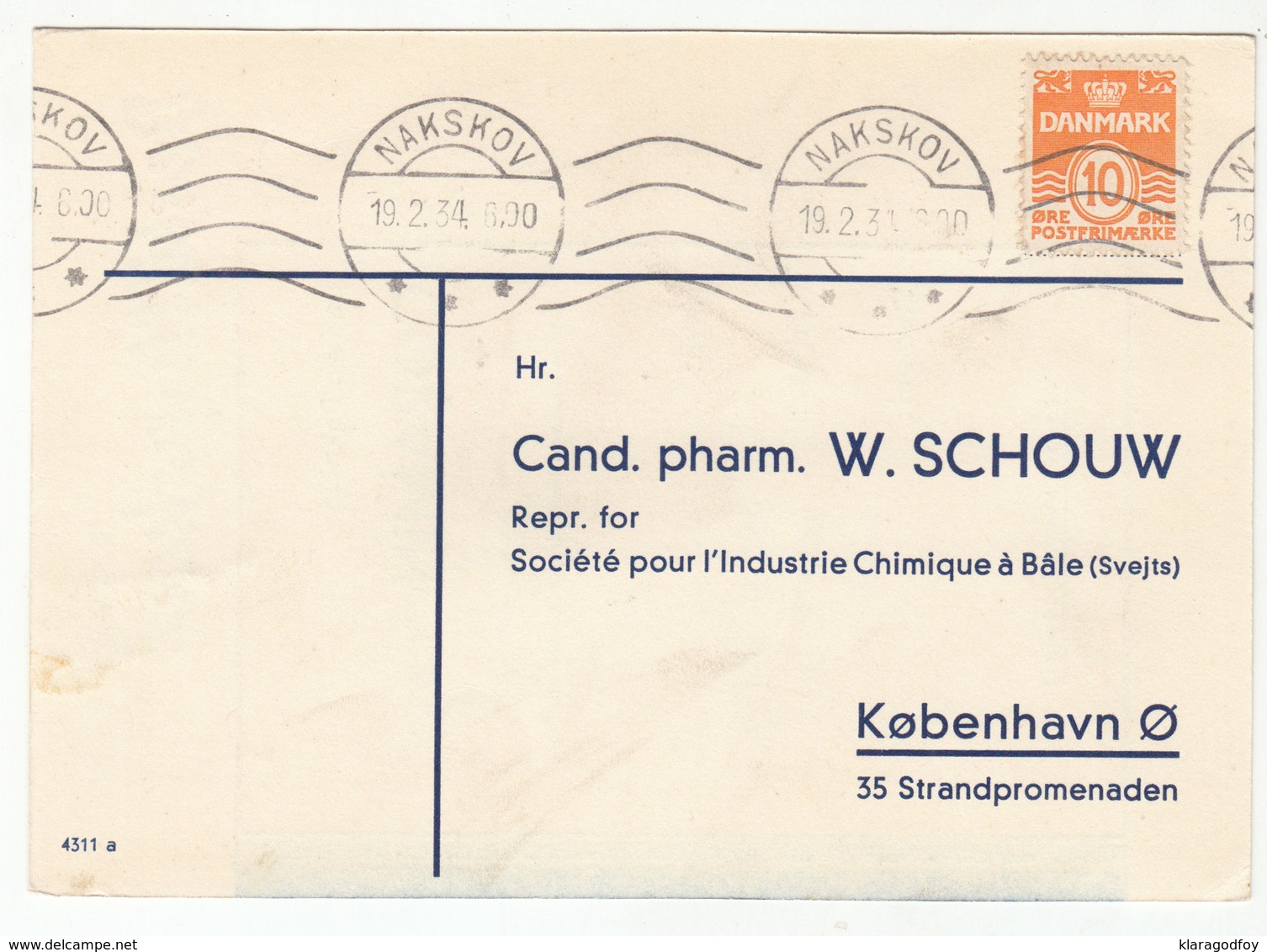 Denmark 1934 Pharmacy Brevkort Bestillingskort Coramin "Ciba" B180901 - Postal Stationery