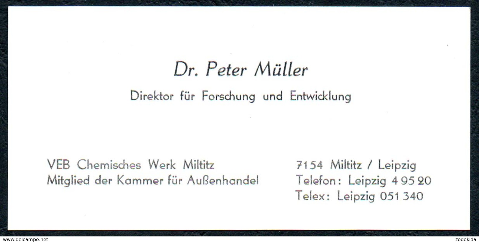 B6470 - Miltitz - VEB Chemisches Werk - Dr. Peter Müller - Direktor - Visitenkarte - Cartes De Visite