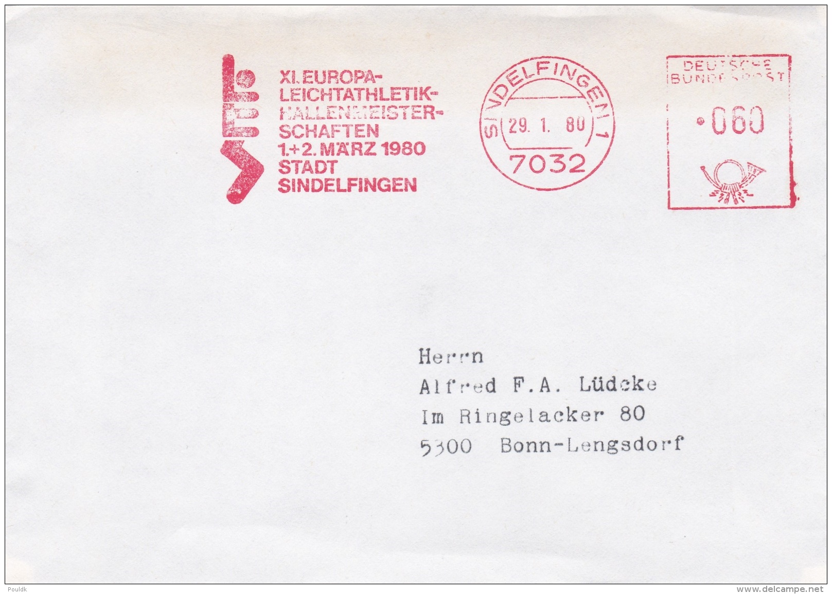 Sport Cover:  Germany 1980 Sindelfingen Machine Cancel Athletics XI. Europa Leichtathletik-Hallemmeisterscha   (DD20-40) - Athlétisme