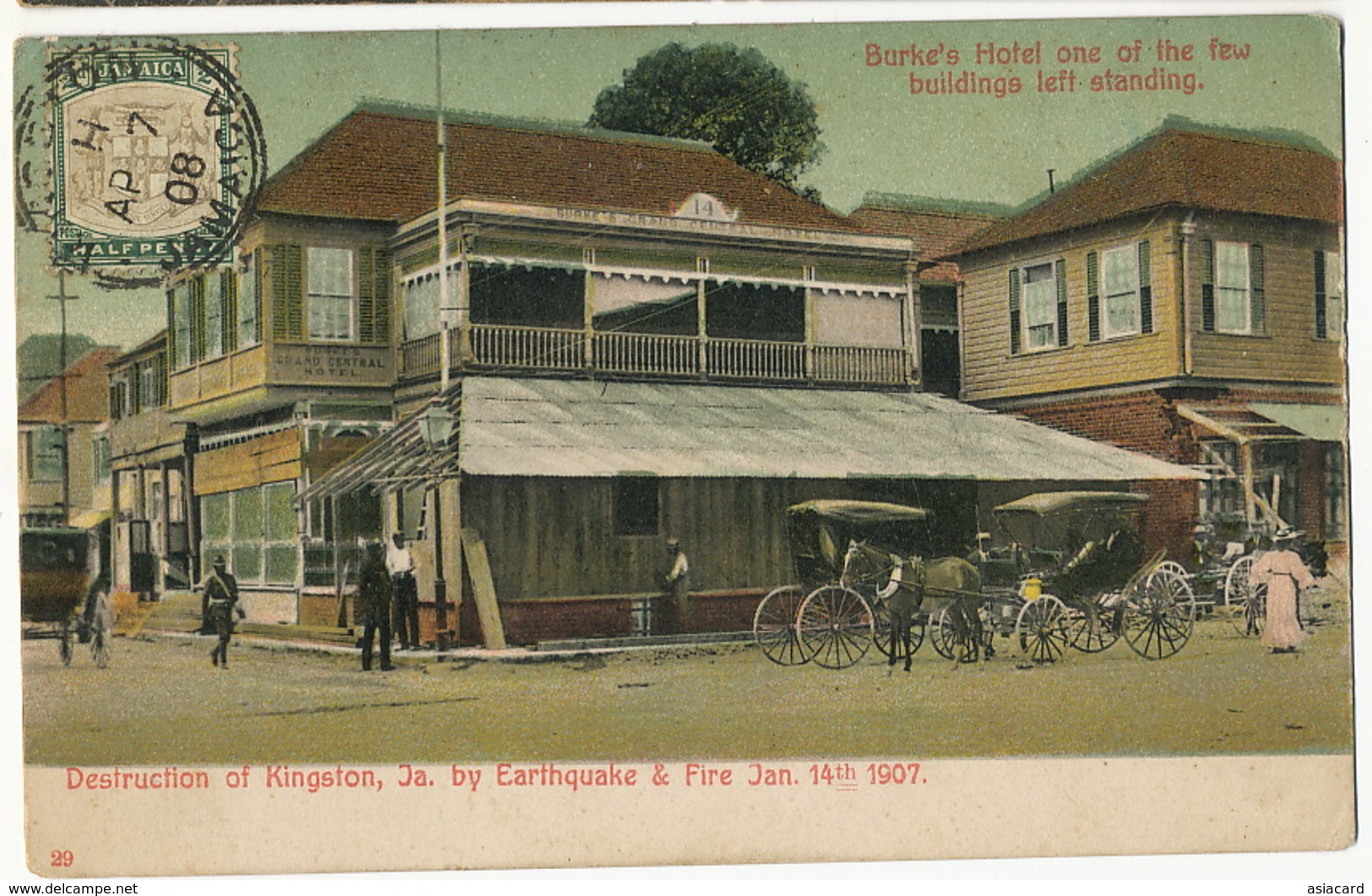 Destruction Of Kingston By Earthquake And Fire Jan. 14 / 1907 Burke's Hotel P. Used To St Josse Belgium - Jamaïque