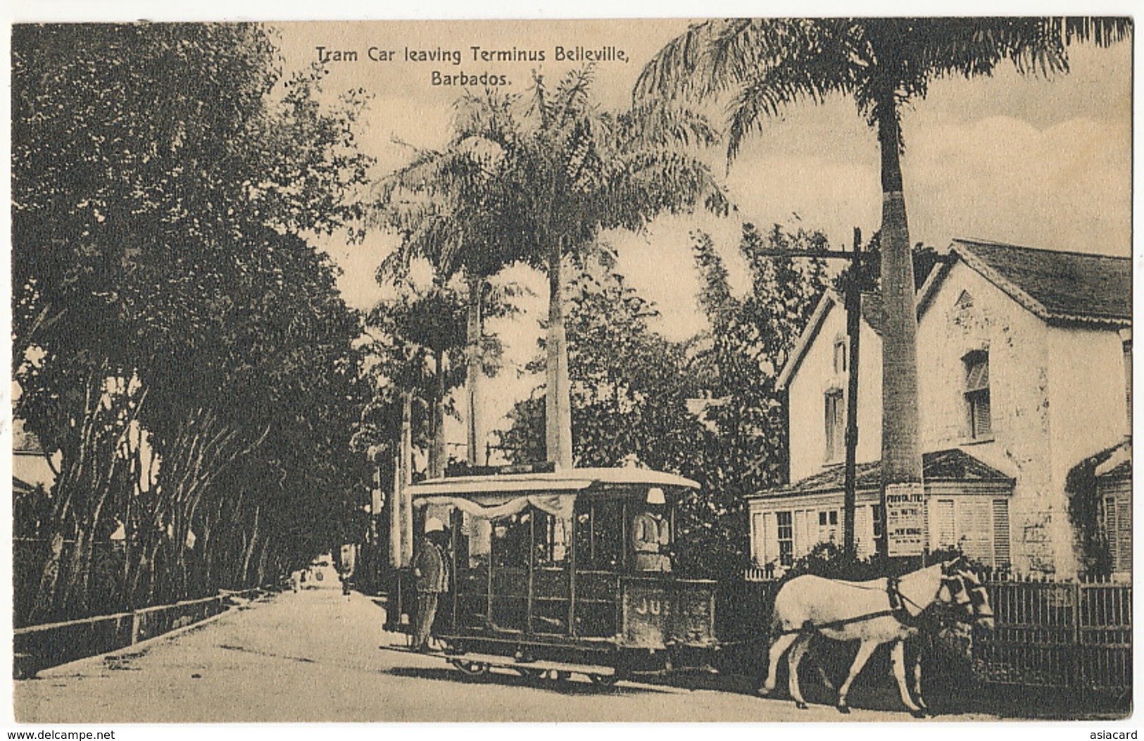 Barbados  Horse Tram Car Leaving Terminus Belleville Edit Johnson / Redman - Barbados