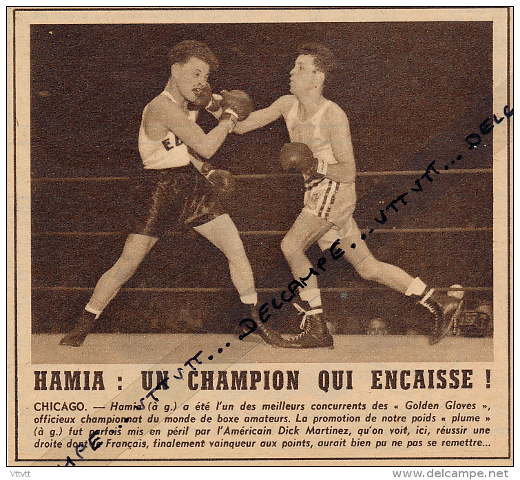 DOCUMENT, BOXE, CHERIF HAMIA - DICK MARTINEZ, GOLDEN GLOVES, CHICAGO, COUPURE REVUE (1953) - Collezioni