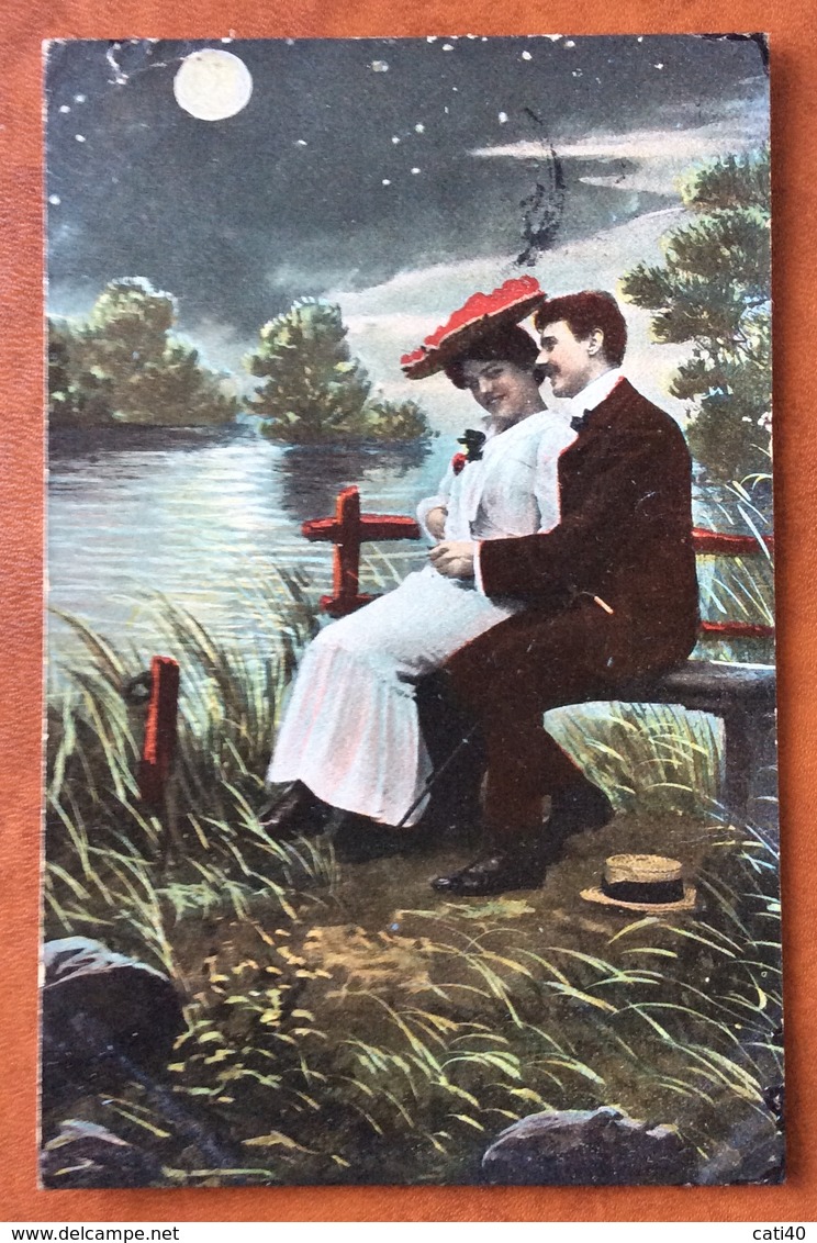 COPPIA  SUL LAGO  VIAGGIATA  1905 - Parejas