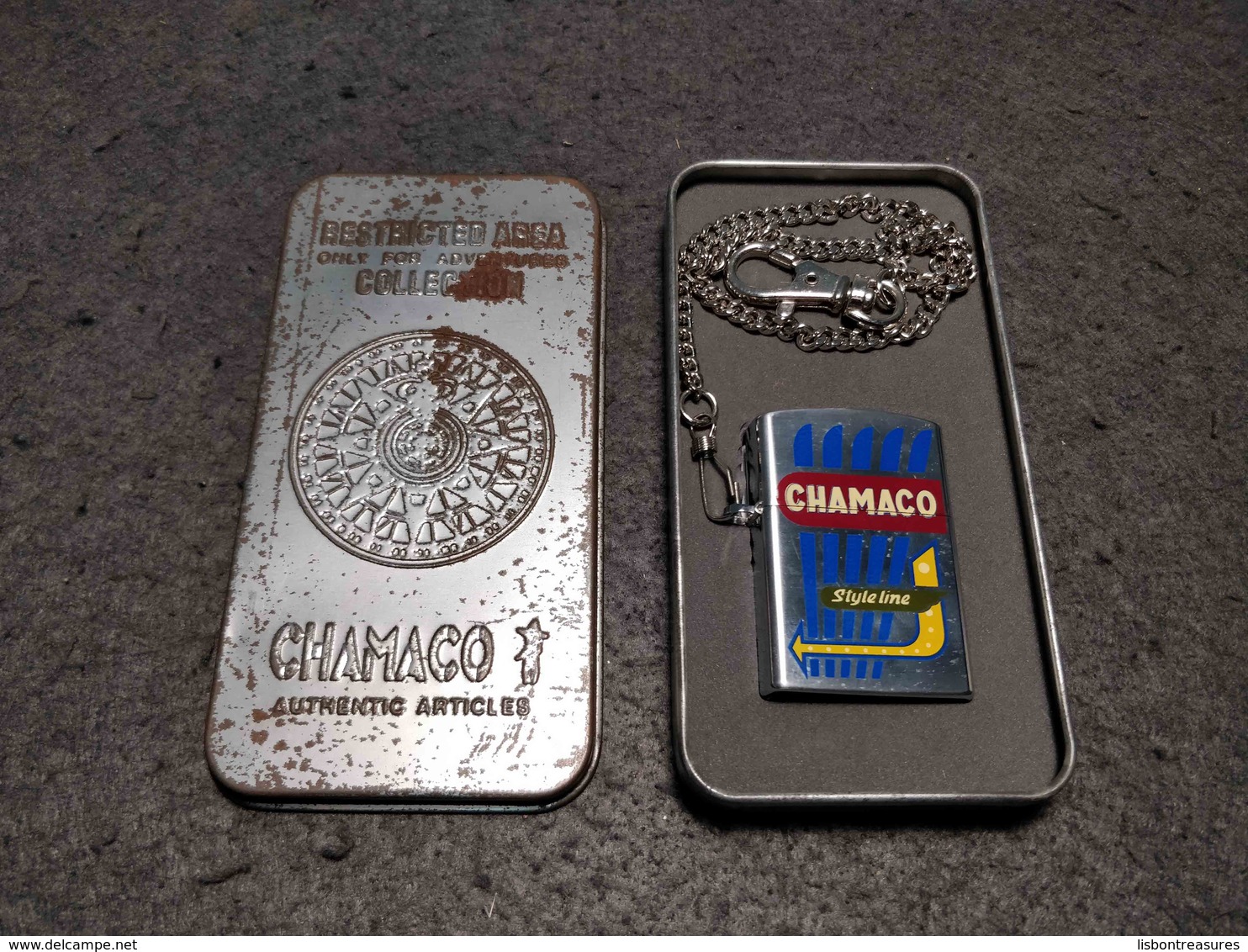 VINTAGE LIGHTER BRIQUET NO ZIPPO CHAMACO WITH CHAIN BUTANE GAS NEW BOXED - Other & Unclassified