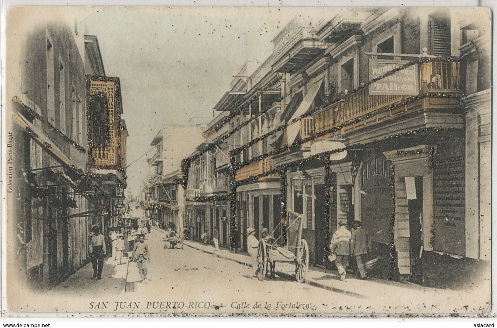 San Juan Calle De La Fortaleza Hand Colored Undivided Back  Coleccion Paris Bazar - Puerto Rico