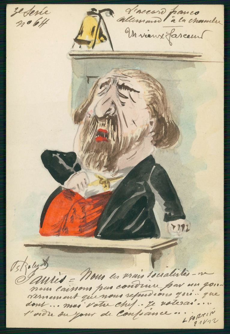 Art ROBERTY Jean Jaurès Accord Franco Allemand 1911 France Politique Caricature Peinte A La Main Carte Postale CPA - Satiriques