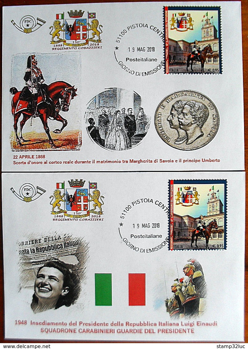 ITALIA ITALY 2018 FDC CORAZZIERI CARABINIERI Cuirassiers 6 Buste UNIQUE SET PEZZI UNICI - FDC