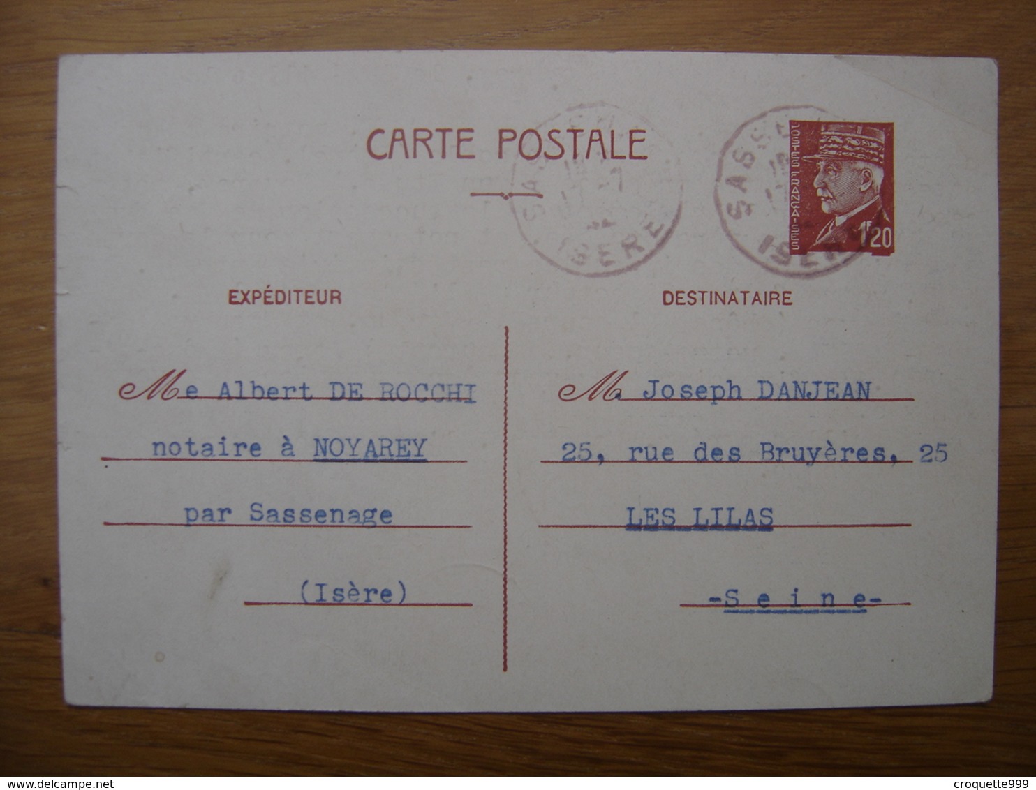 WWII 1942 Petain Correspondance DE ROCCHI Notaire Noyarey A DANJEAN Les Lilas - Guerre 1939-45