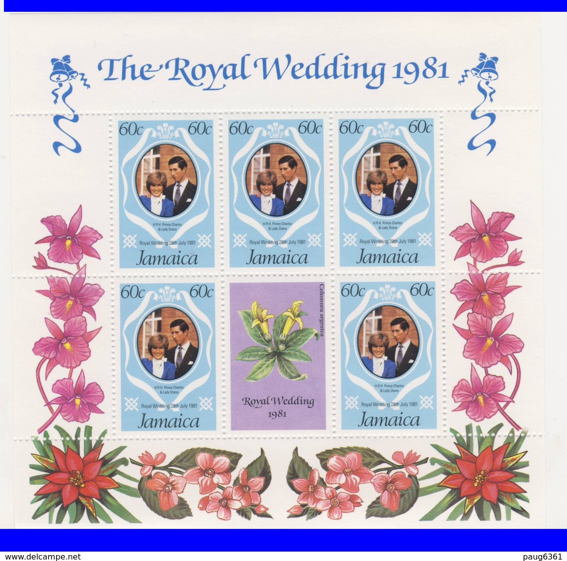 JAMAIQUE 1981 FEUILLET MARIAGE CHARLES ET DIANA-FLEURS YVERT N°512/15 NEUF MNH** - Jamaique (1962-...)