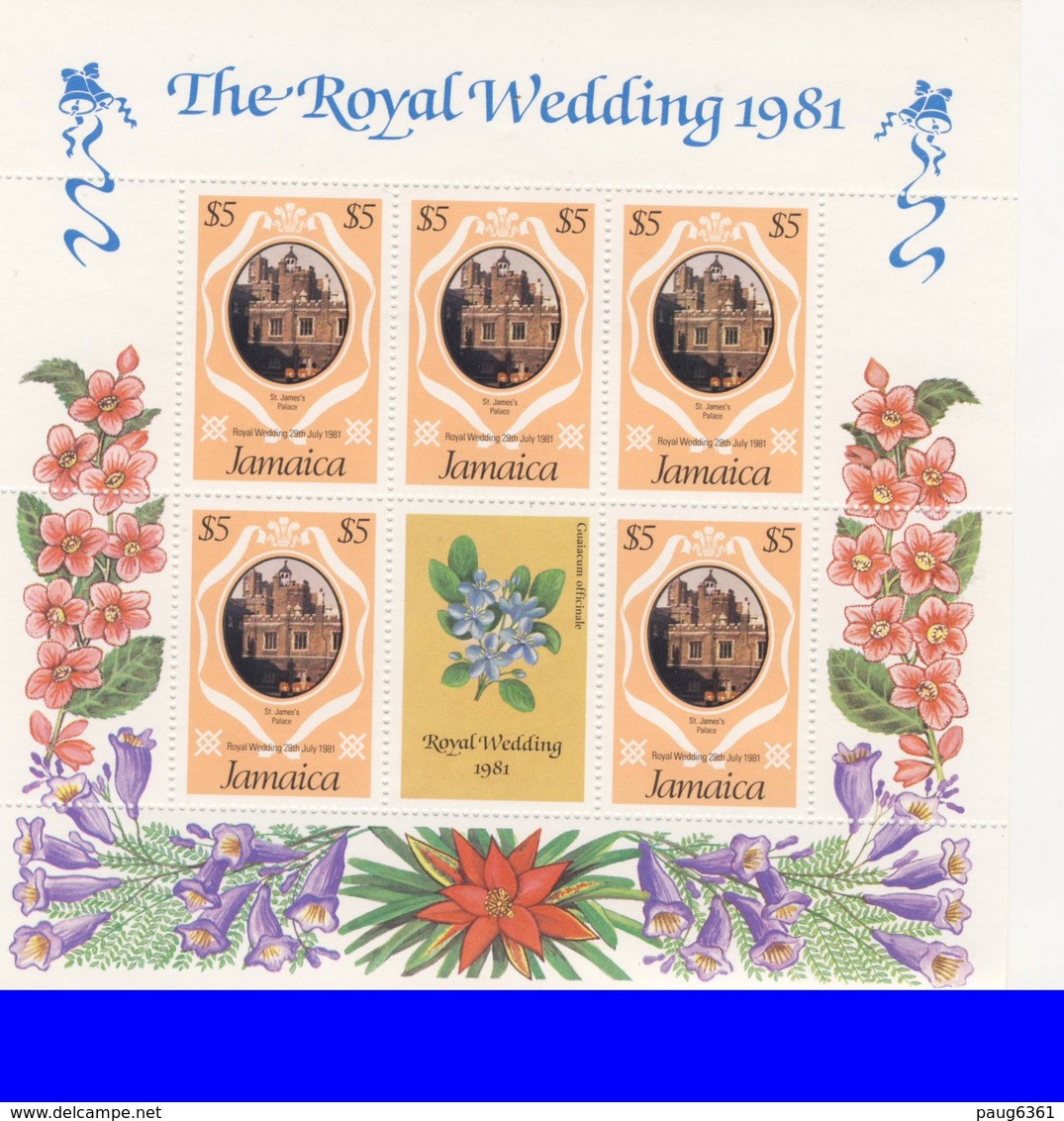 JAMAIQUE 1981 FEUILLET MARIAGE CHARLES ET DIANA-FLEURS YVERT N°512/15 NEUF MNH** - Jamaique (1962-...)